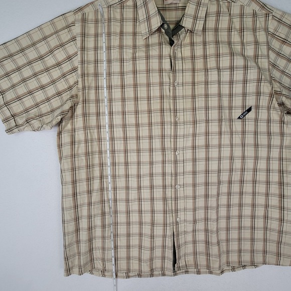 Southpole Men's XXL Plaid Short Sleeve Button Up Shirt Beige Tan Cotton Vintage - Picture 7 of 14